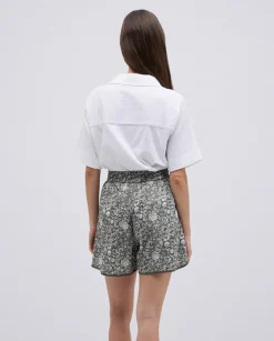 Shorts fluidos floral caqui