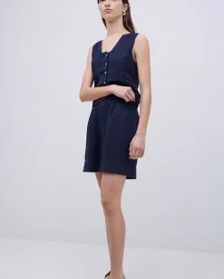 Shorts 100% lino azul oscuro