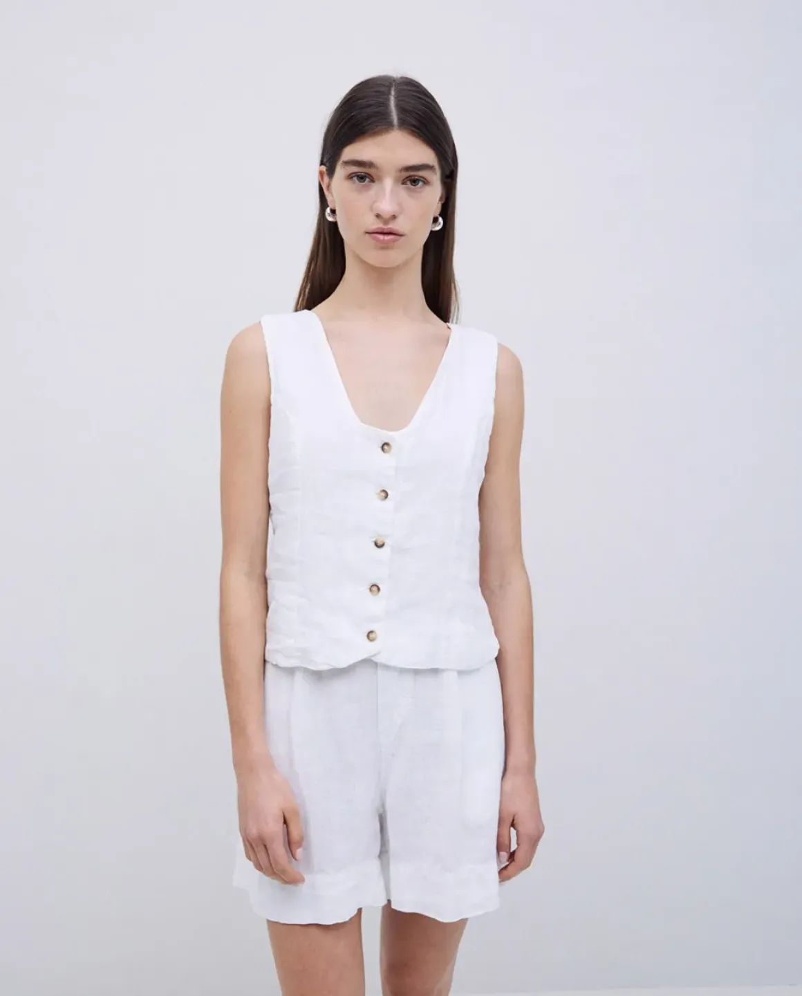 Shorts 100% lino blanco