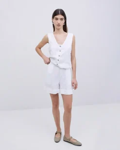Shorts 100% lino blanco