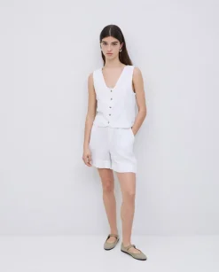 Shorts 100% lino blanco