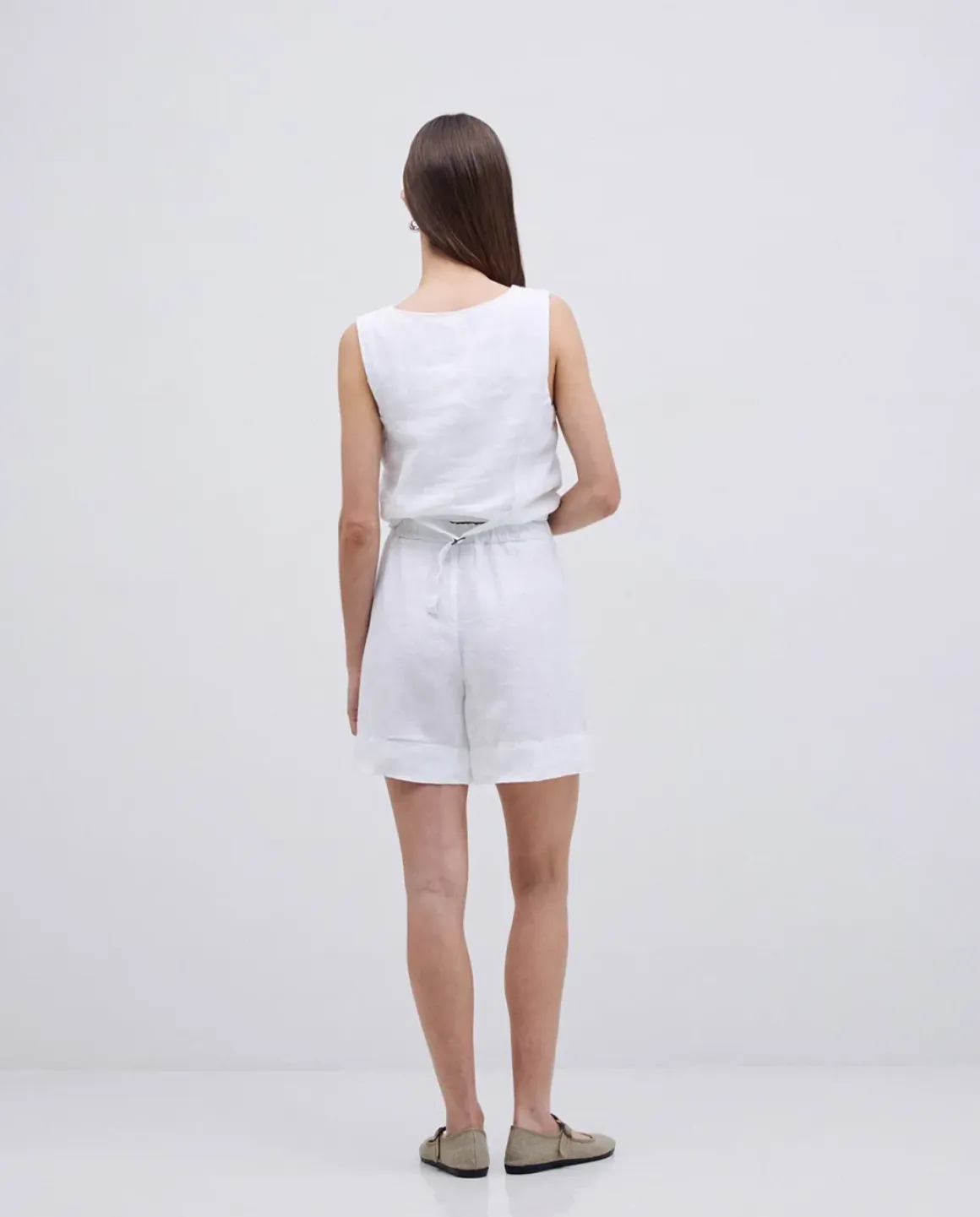 Shorts 100% lino blanco