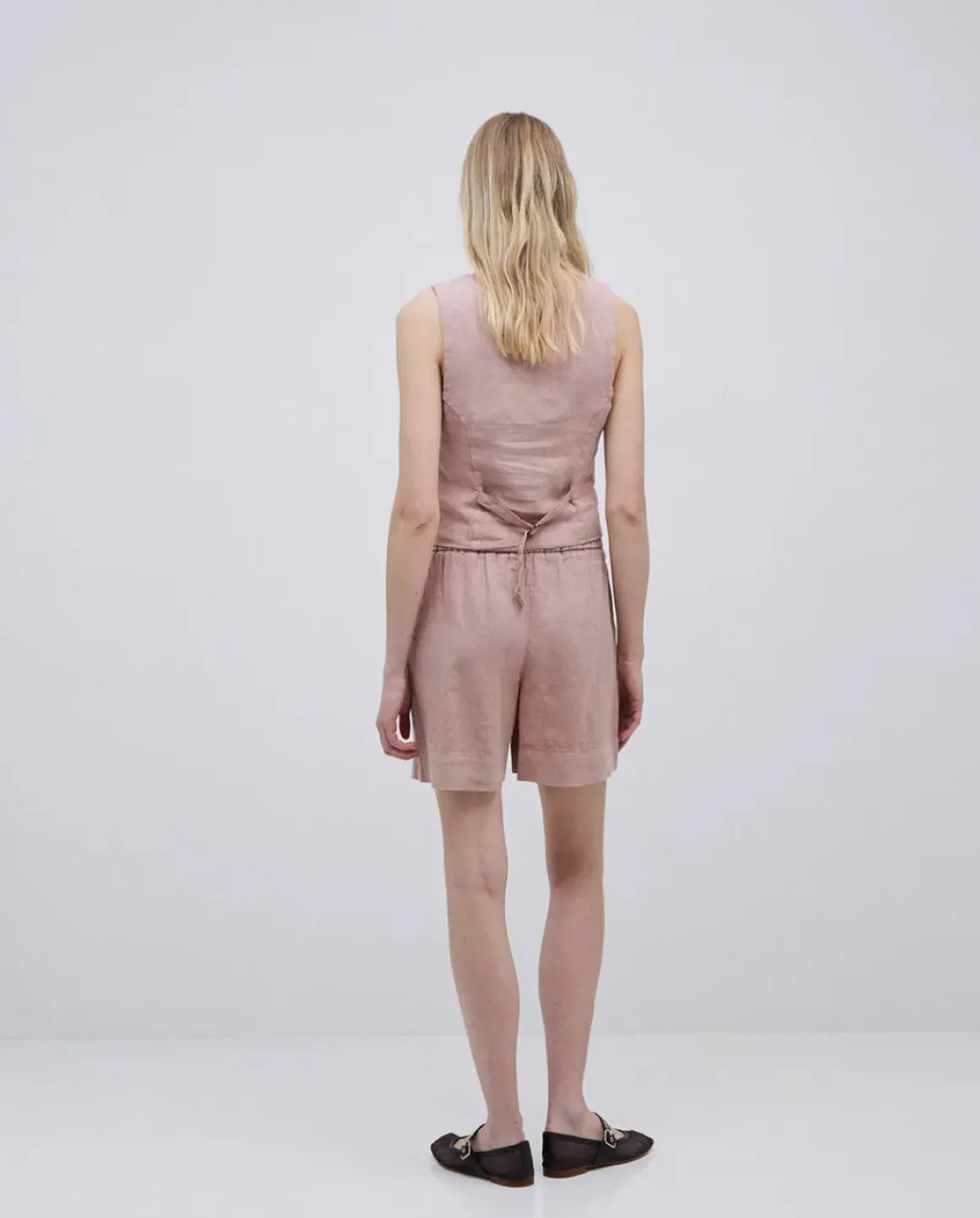 Shorts 100% lino rosa pálido