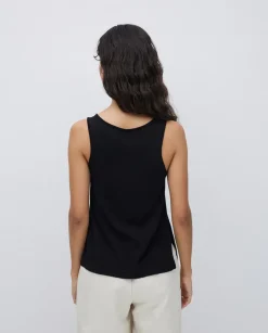 Top botones escote redondo negro