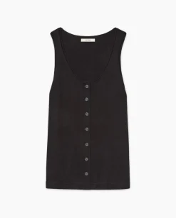 Top botones escote redondo negro
