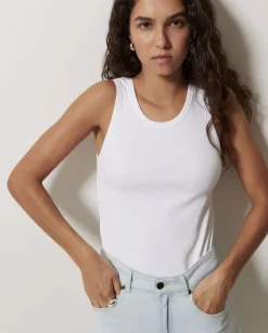 Top canalé 100% algodón orgánico blanco