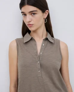 Top cuello polo botones caqui