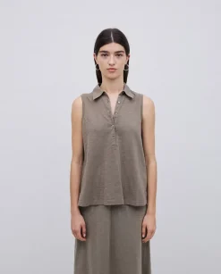 Top cuello polo botones caqui