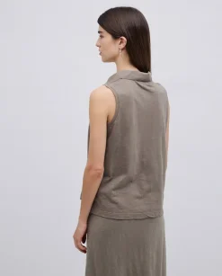Top cuello polo botones caqui