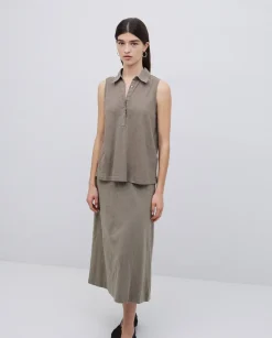Top cuello polo botones caqui