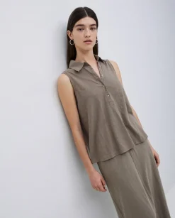 Top cuello polo botones caqui