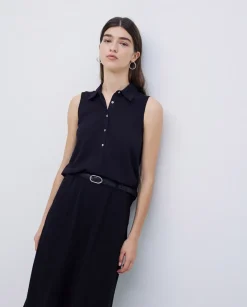 Top cuello polo botones negro