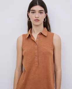 Top cuello polo botones terracota