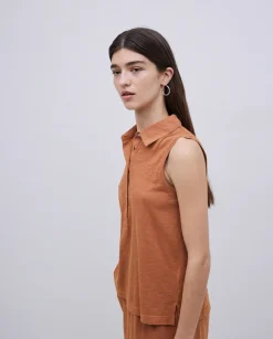 Top cuello polo botones terracota
