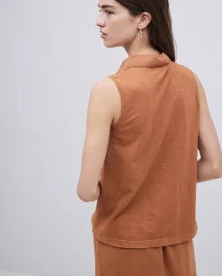 Top cuello polo botones terracota