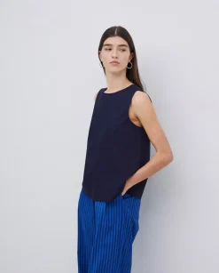 Top popelín azul oscuro
