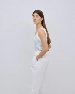 Top tirantes escote pico rayas gris