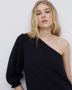 Vestido asimétrico doble gasa negro