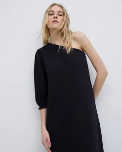 Vestido asimétrico doble gasa negro