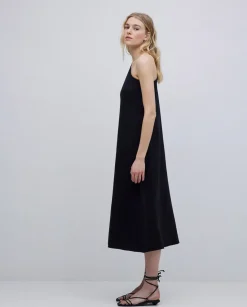 Vestido asimétrico doble gasa negro