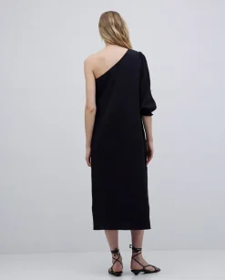 Vestido asimétrico doble gasa negro