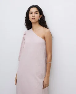 Vestido asimétrico doble gasa rosa pálido