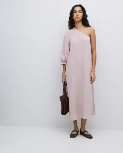 Vestido asimétrico doble gasa rosa pálido