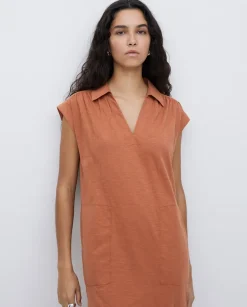 Vestido camisero flamé de algodón terracota