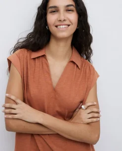 Vestido camisero flamé de algodón terracota