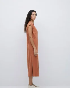 Vestido camisero flamé de algodón terracota