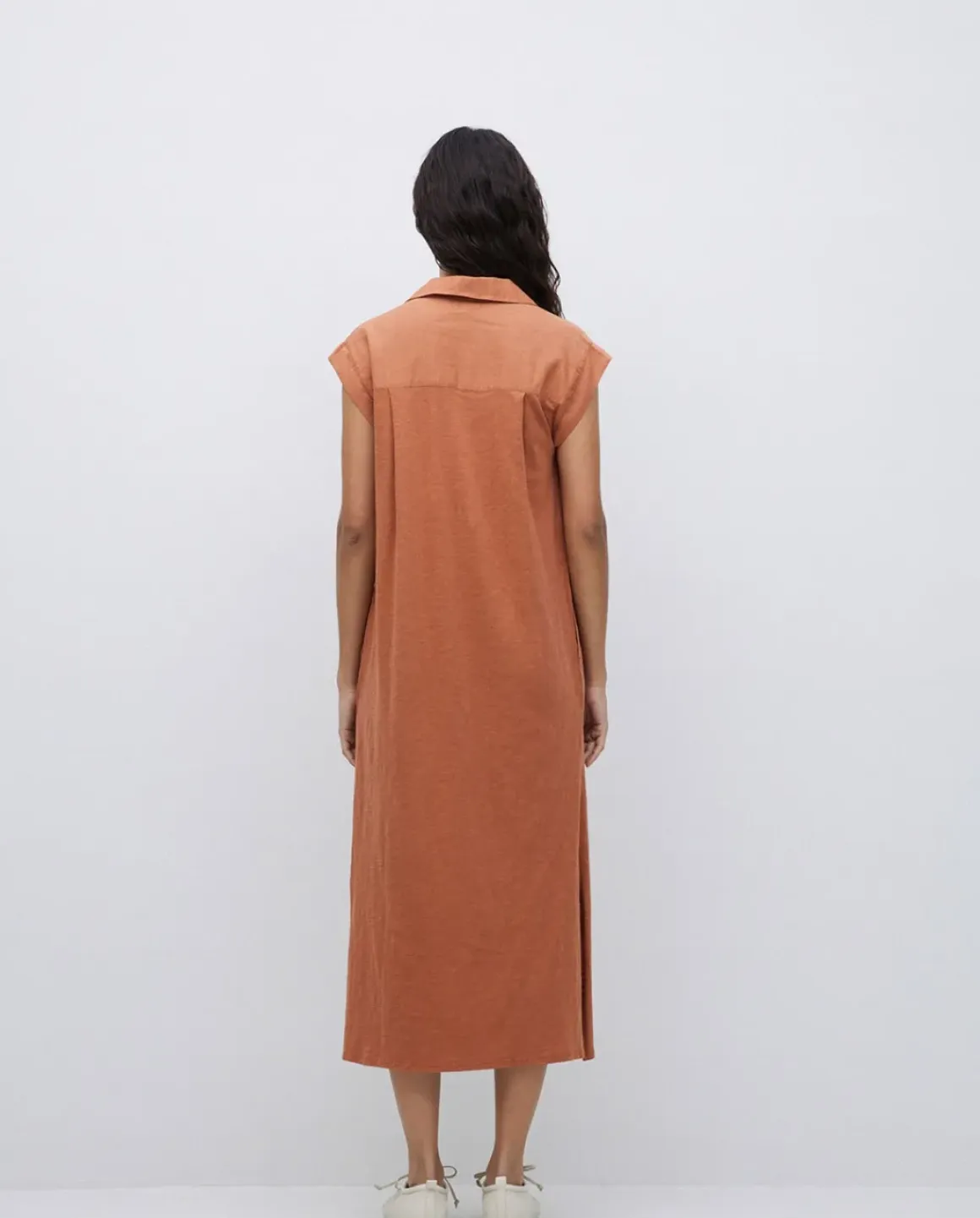 Vestido camisero flamé de algodón terracota
