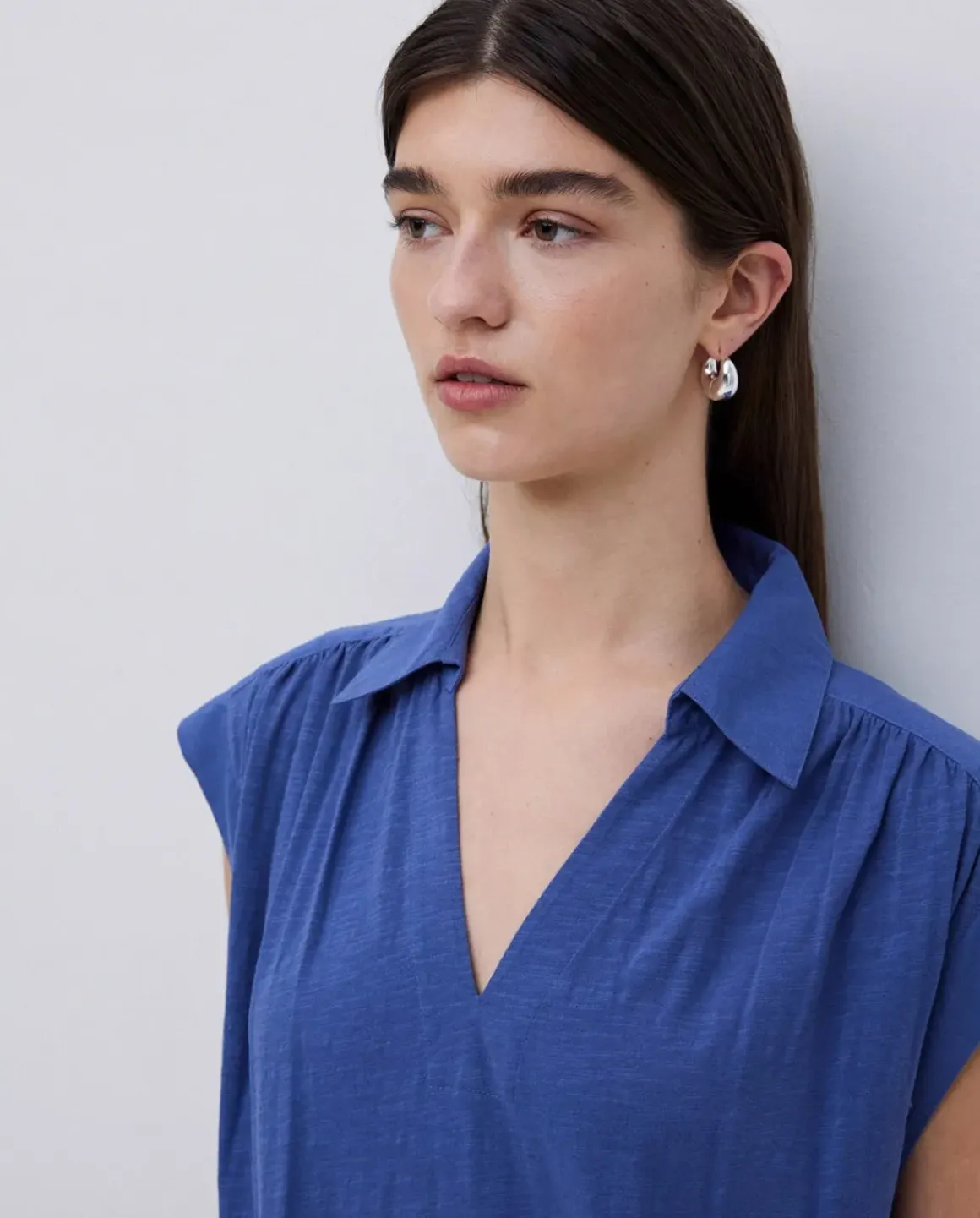 Vestido camisero flamé de algodón azul