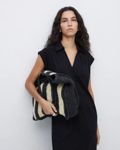 Vestido camisero flamé de algodón negro