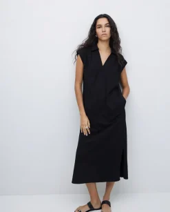Vestido camisero flamé de algodón negro