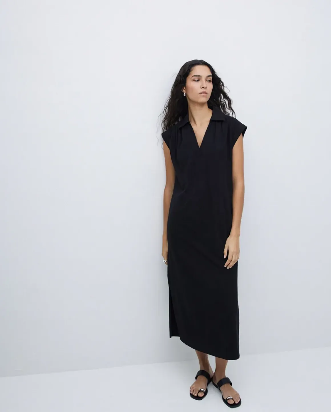 Vestido camisero flamé de algodón negro