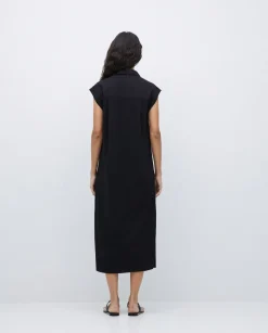 Vestido camisero flamé de algodón negro