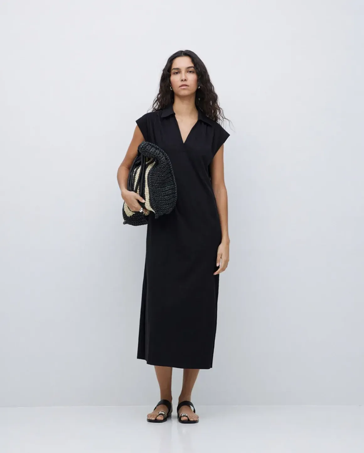 Vestido camisero flamé de algodón negro