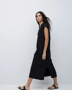 Vestido camisero flamé de algodón negro