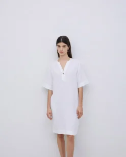 Vestido corto doble gasa blanco