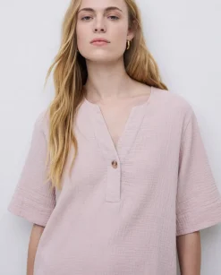 Vestido corto doble gasa rosa pálido