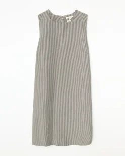 Vestido corto rayas lino y algodón azul grisáceo