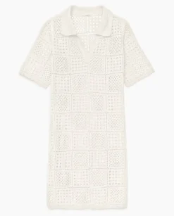 Vestido crochet cuello polo crudo