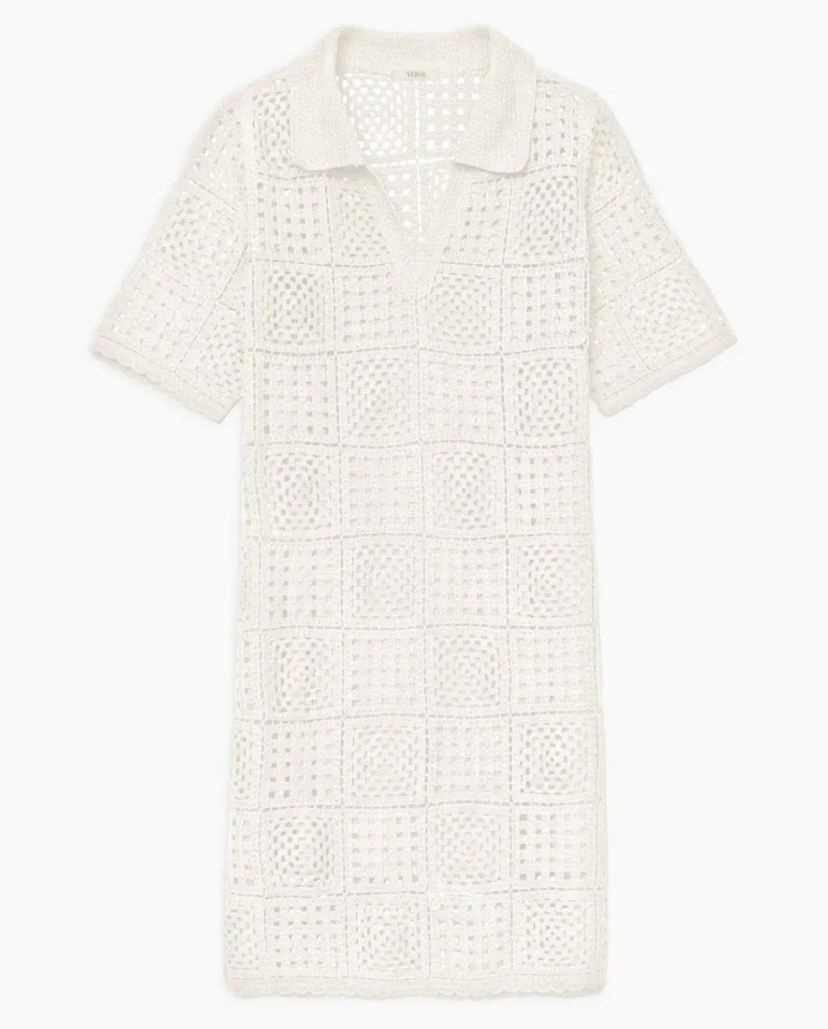 Vestido crochet cuello polo crudo