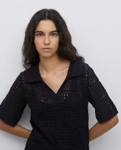 Vestido crochet cuello polo negro