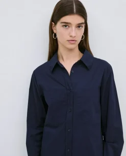 Vestido cuello camisero popelín azul oscuro