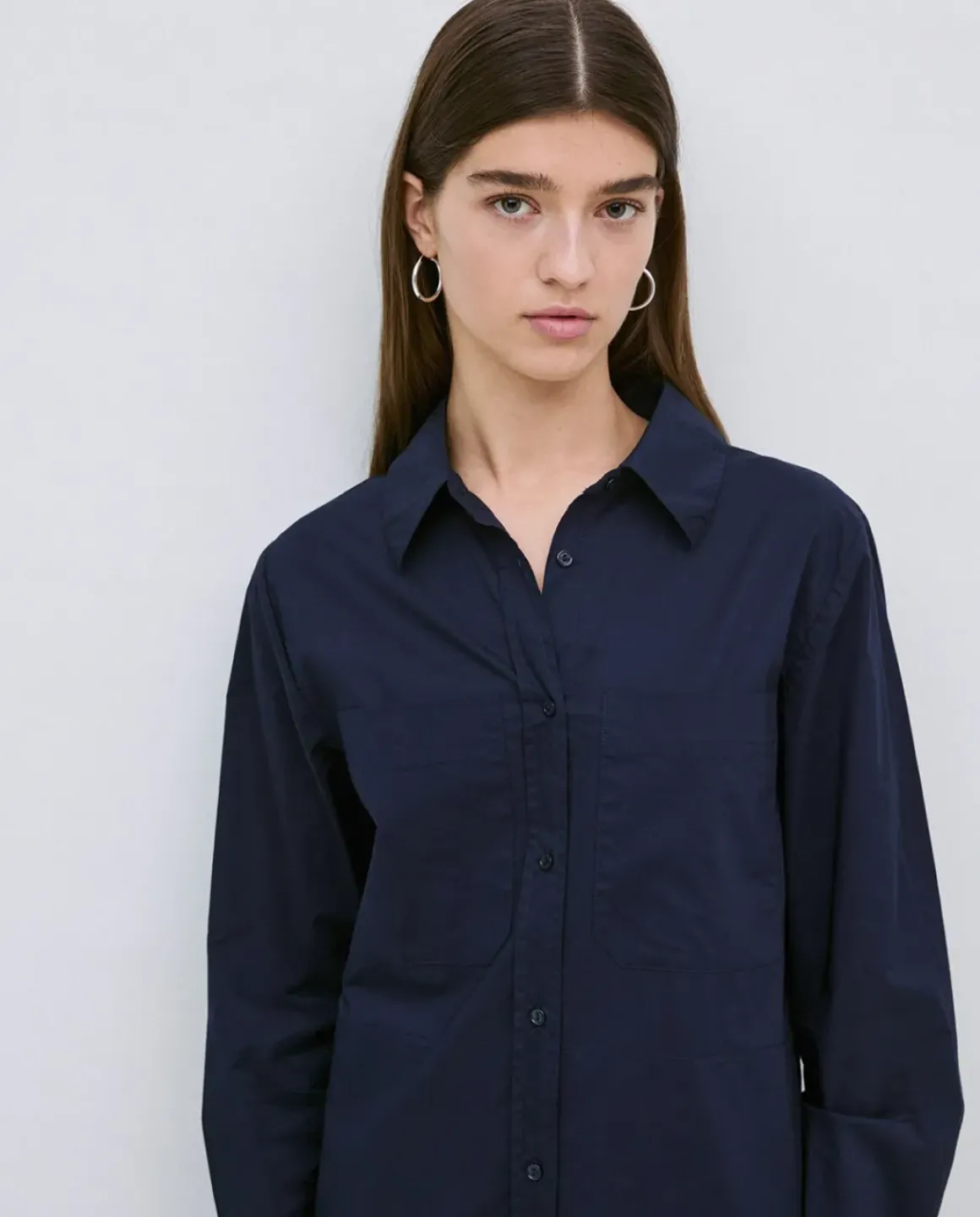 Vestido cuello camisero popelín azul oscuro