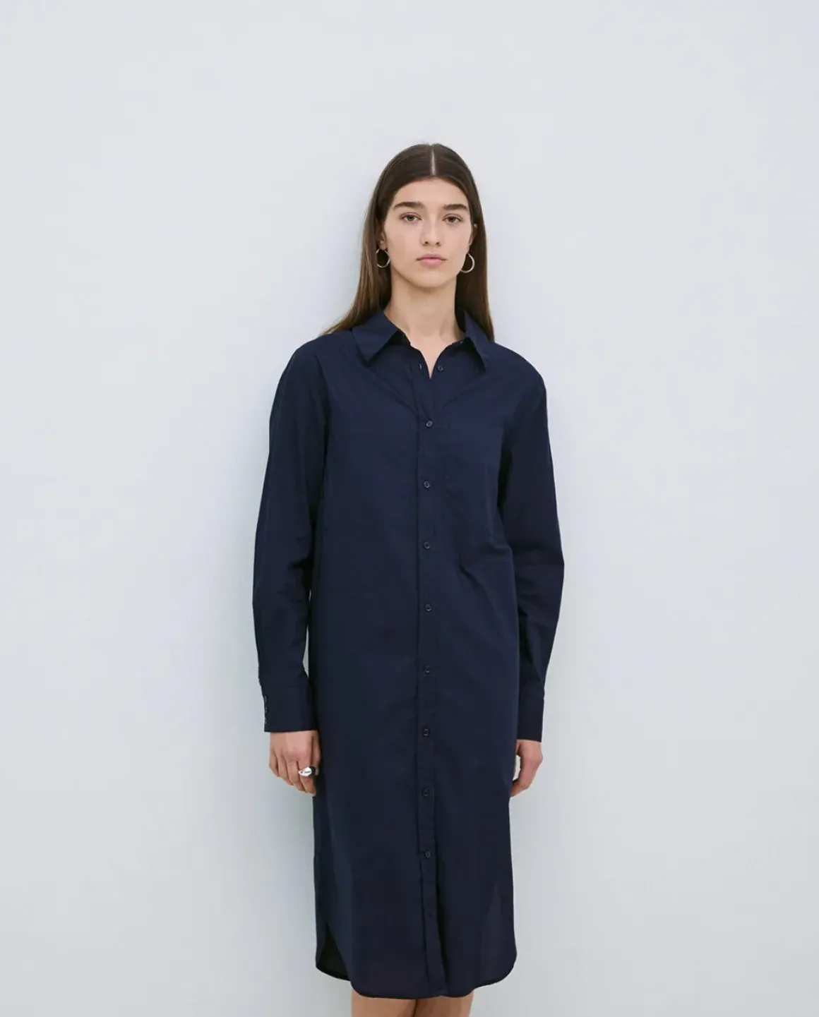 Vestido cuello camisero popelín azul oscuro