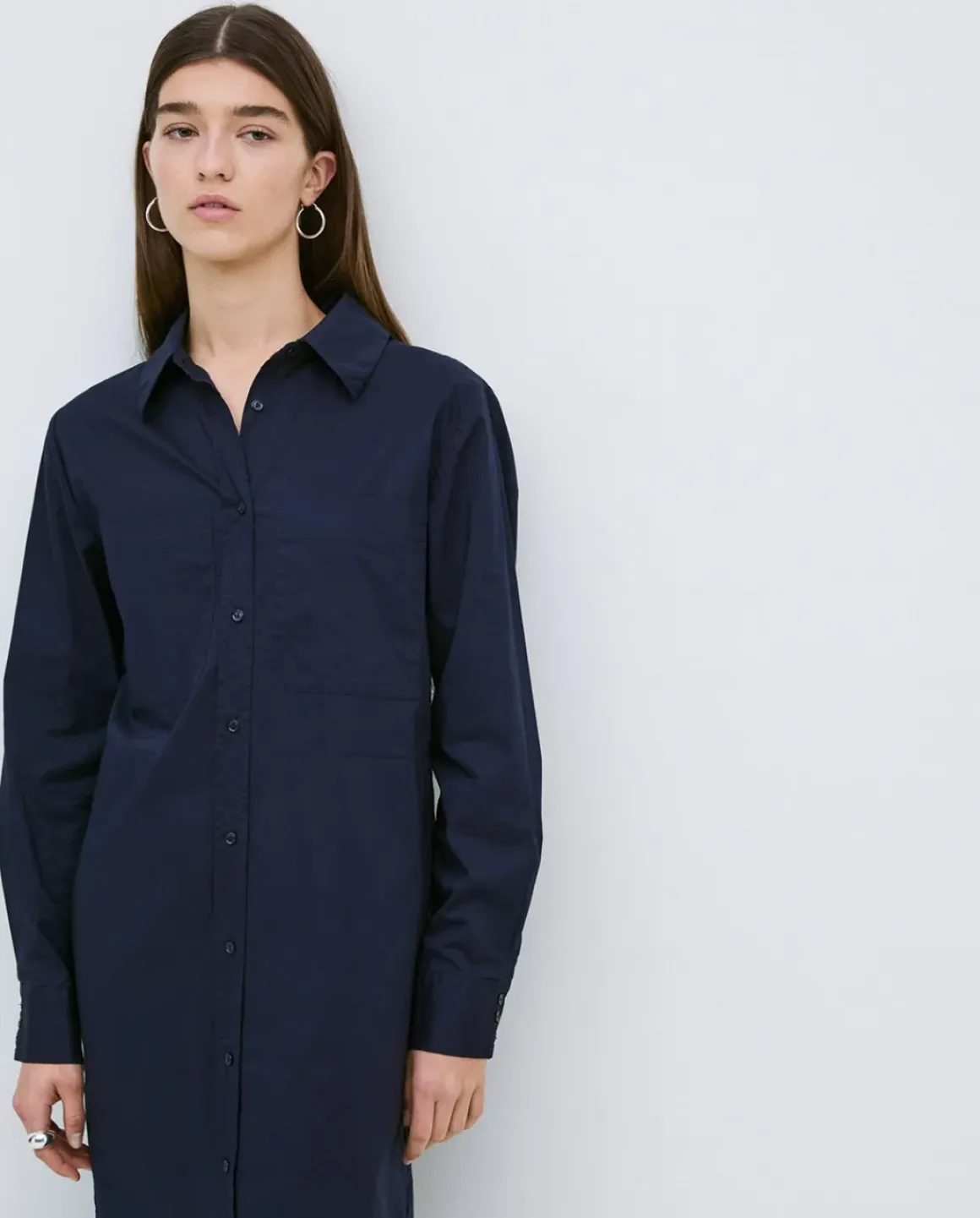 Vestido cuello camisero popelín azul oscuro