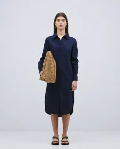 Vestido cuello camisero popelín azul oscuro