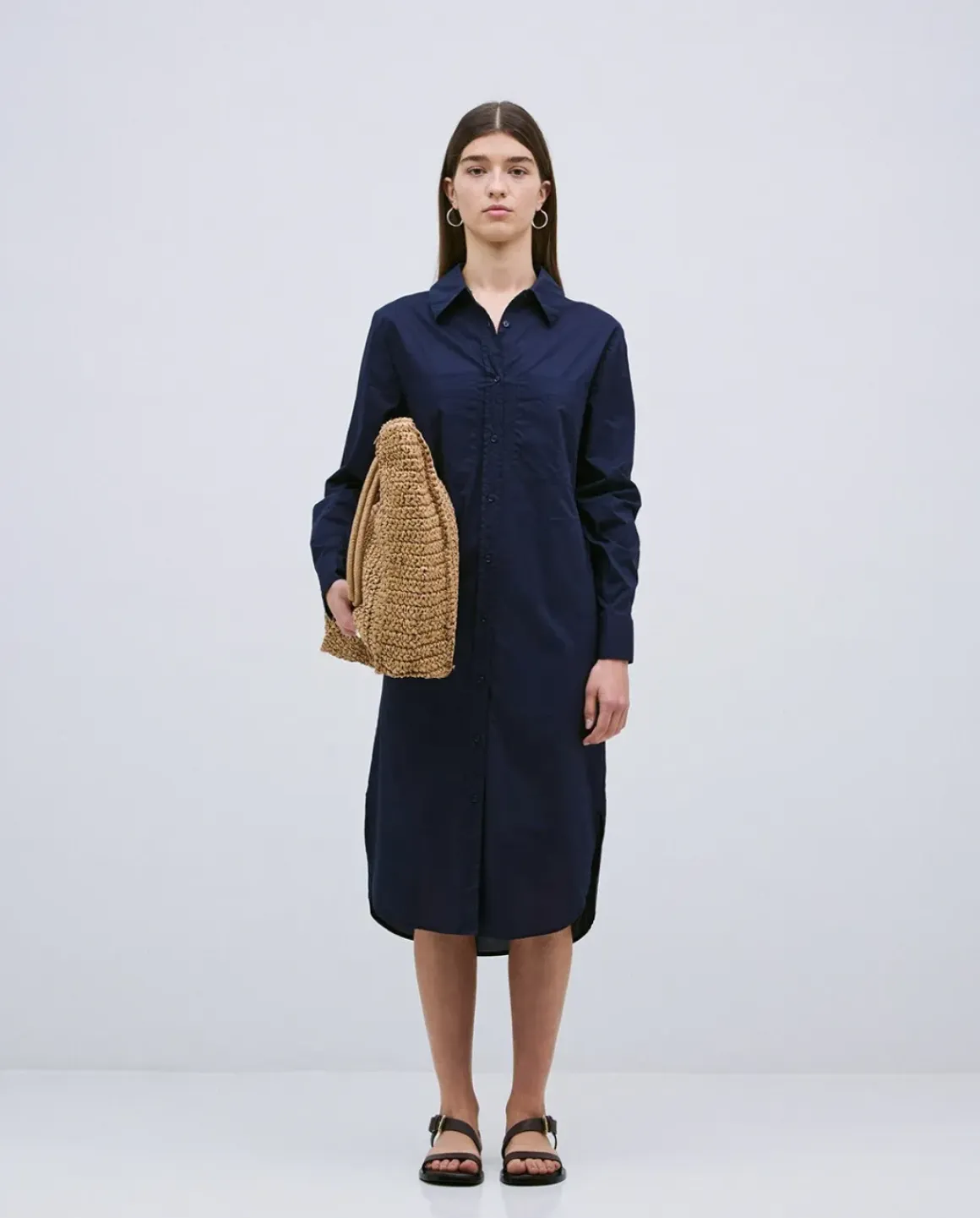 Vestido cuello camisero popelín azul oscuro